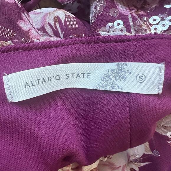 Altar’d State Womens‎ Burgundy Sequin Floral Maxi Dress Open Back Size Small - Picture 15 of 16